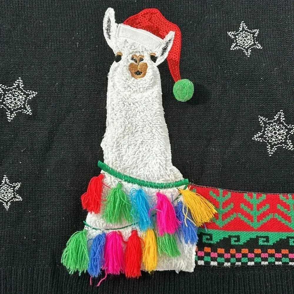 Christmas, Holiday, ugly sweater, llama, black and red size extra extra large/20 - Picture 2 of 7